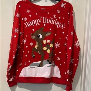Festive Red Holiday Sweatshirt with Reindeer Design